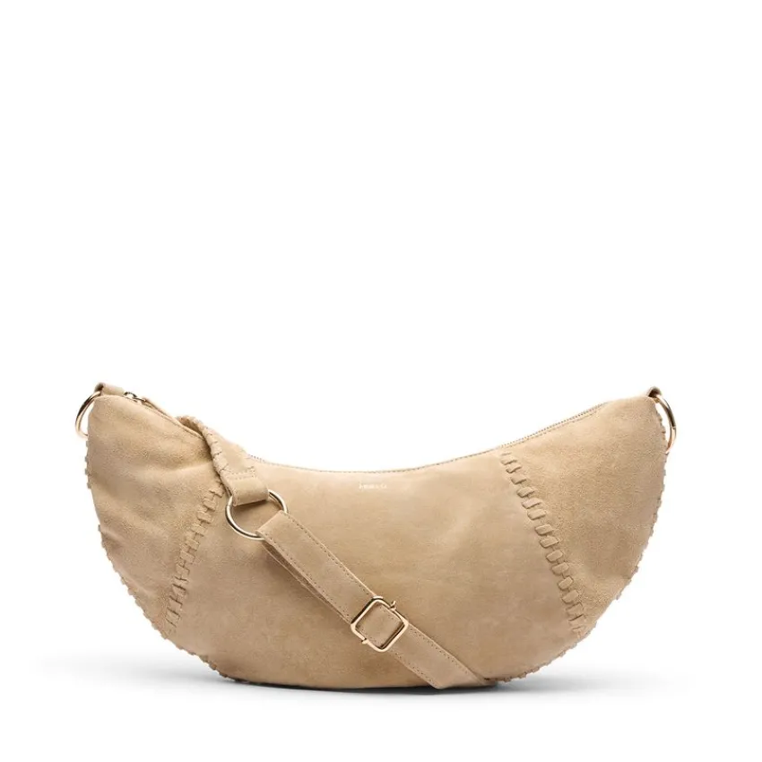 Manfield Beige suède schoudertas^ Schoudertassen