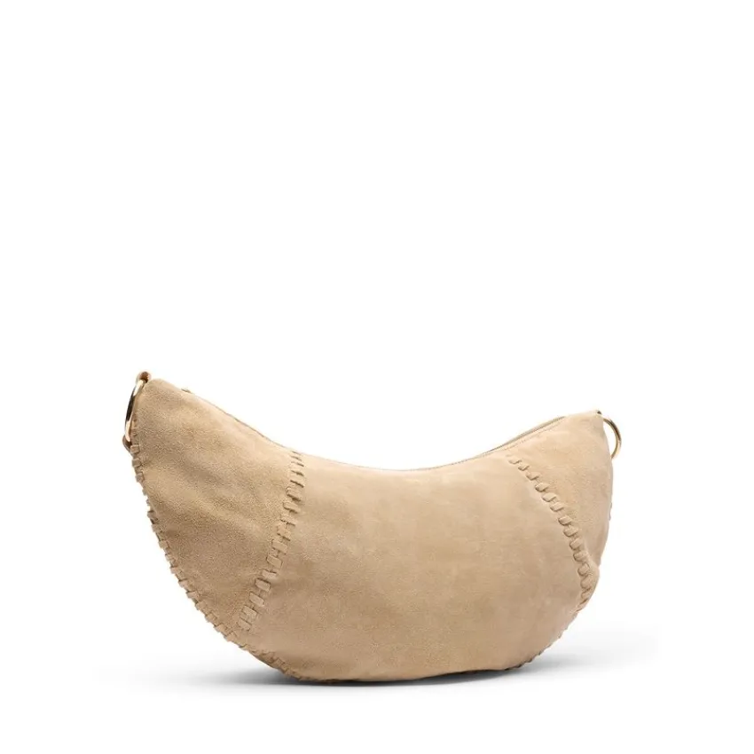 Manfield Beige suède schoudertas^ Schoudertassen