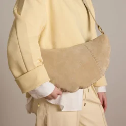 Manfield Beige suède schoudertas^ Schoudertassen