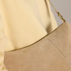 Manfield Beige suède schoudertas^ Schoudertassen