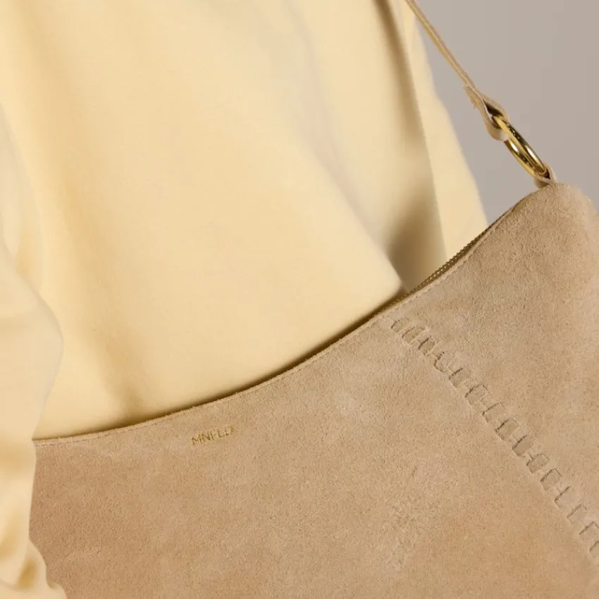 Manfield Beige suède schoudertas^ Schoudertassen