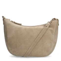 Manfield Beige suède schoudertas^ Schoudertassen