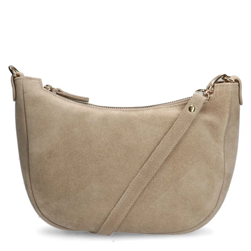 Manfield Beige suède schoudertas^ Schoudertassen