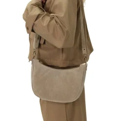 Manfield Beige suède schoudertas^ Schoudertassen