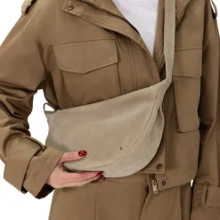 Manfield Beige suède schoudertas^ Schoudertassen