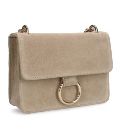 Manfield Beige suède schoudertas^ Schoudertassen