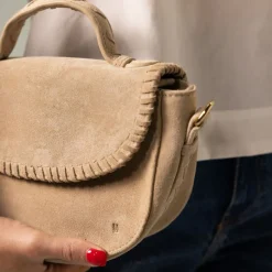 Manfield Beige suède schoudertas^ Schoudertassen