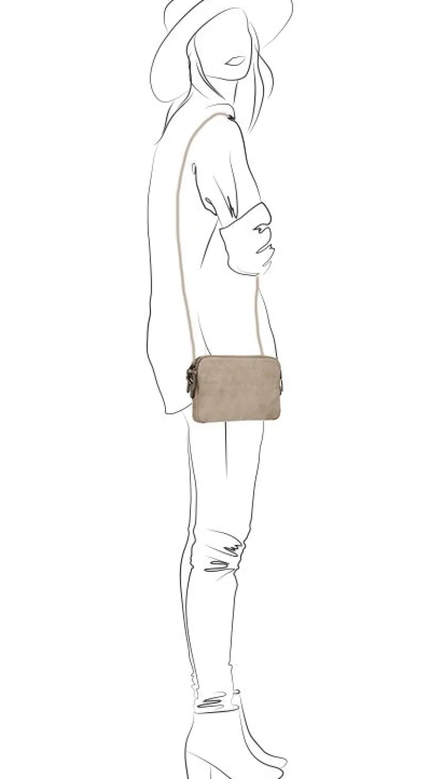 Manfield Beige suède schoudertas^ Schoudertassen