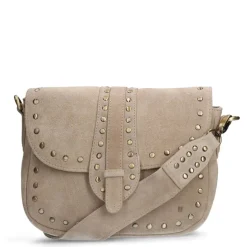 Manfield Beige suède schoudertas met gouden studs^ Schoudertassen
