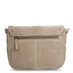 Manfield Beige suède schoudertas met gouden studs^ Schoudertassen