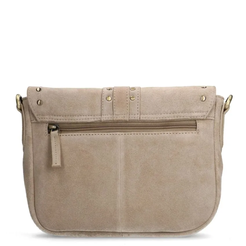 Manfield Beige suède schoudertas met gouden studs^ Schoudertassen