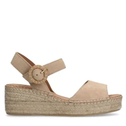 Manfield Beige suède sleehakken^DAMES Espadrilles|Sandalen