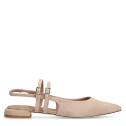 Manfield Beige suède slingbacks met dubbele bandjes^DAMES Pumps|Slingbacks