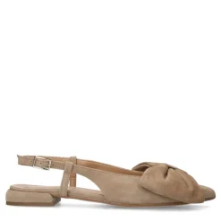 Manfield Beige suède slingbacks met strik^DAMES Pumps|Slingbacks
