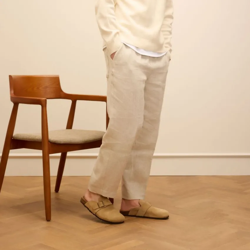 Manfield Beige suède slip ons^Heren Slippers & Sandalen