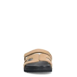 Manfield Beige suède slippers met bandje^DAMES Slippers