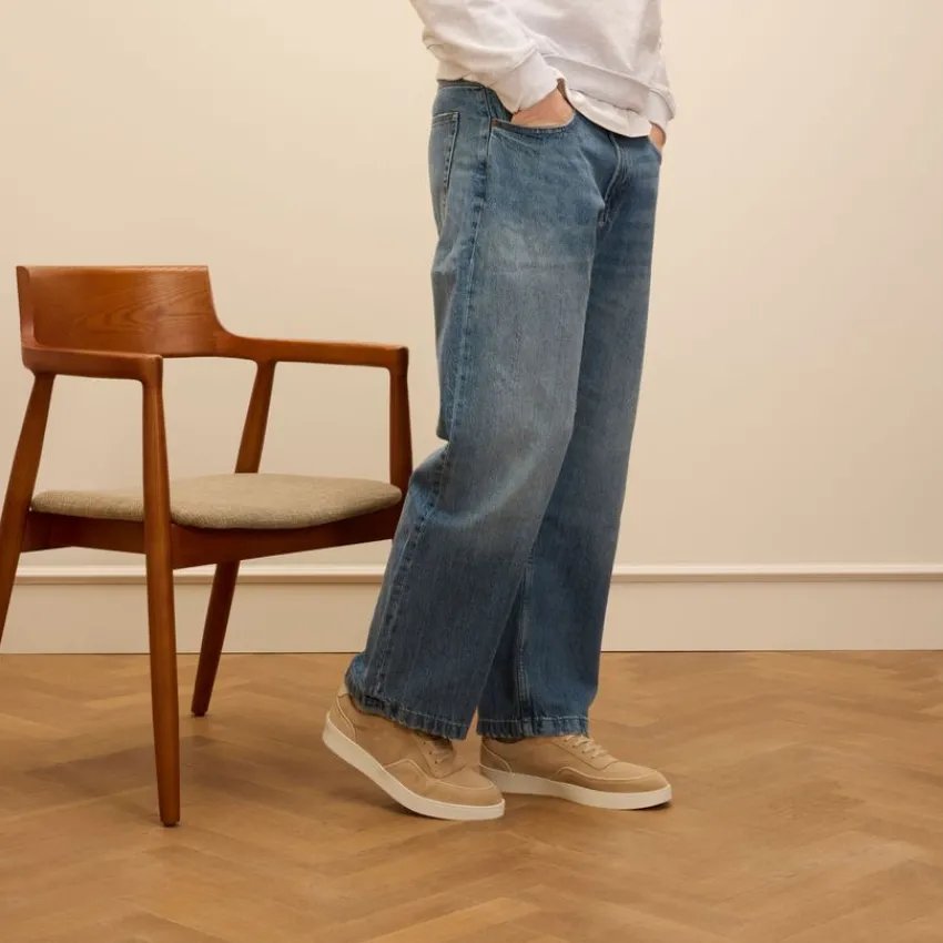 Manfield Beige suède sneakers^Heren Sneakers