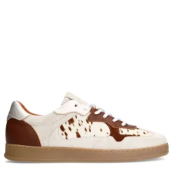 Manfield Beige suède sneakers met cow details^DAMES Sneakers