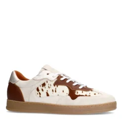 Manfield Beige suède sneakers met cow details^DAMES Sneakers