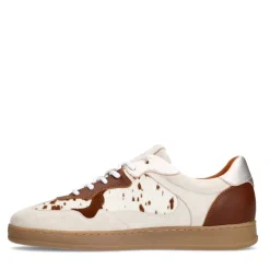 Manfield Beige suède sneakers met cow details^DAMES Sneakers