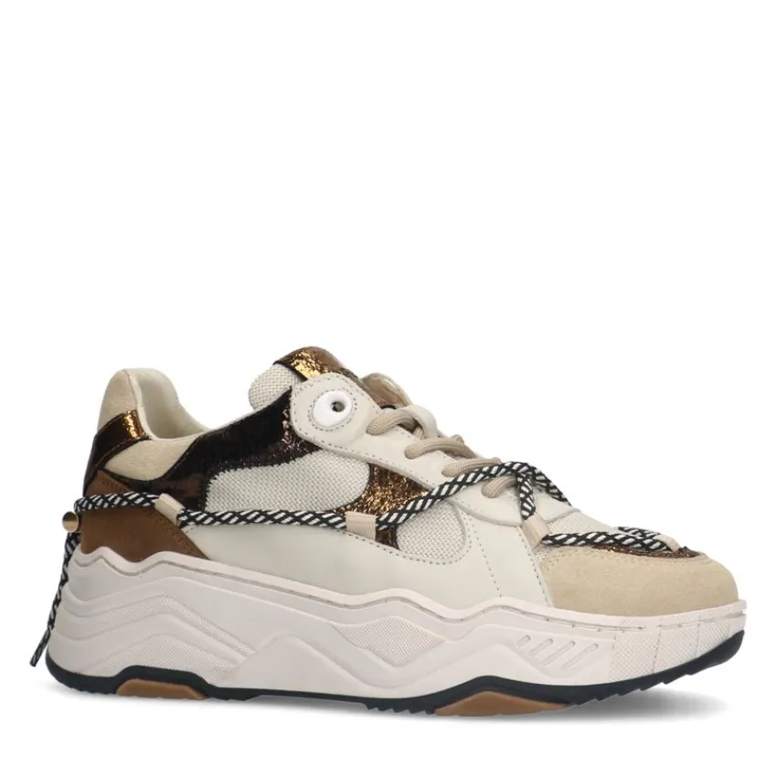 Manfield Beige suède sneakers met details^DAMES Sneakers