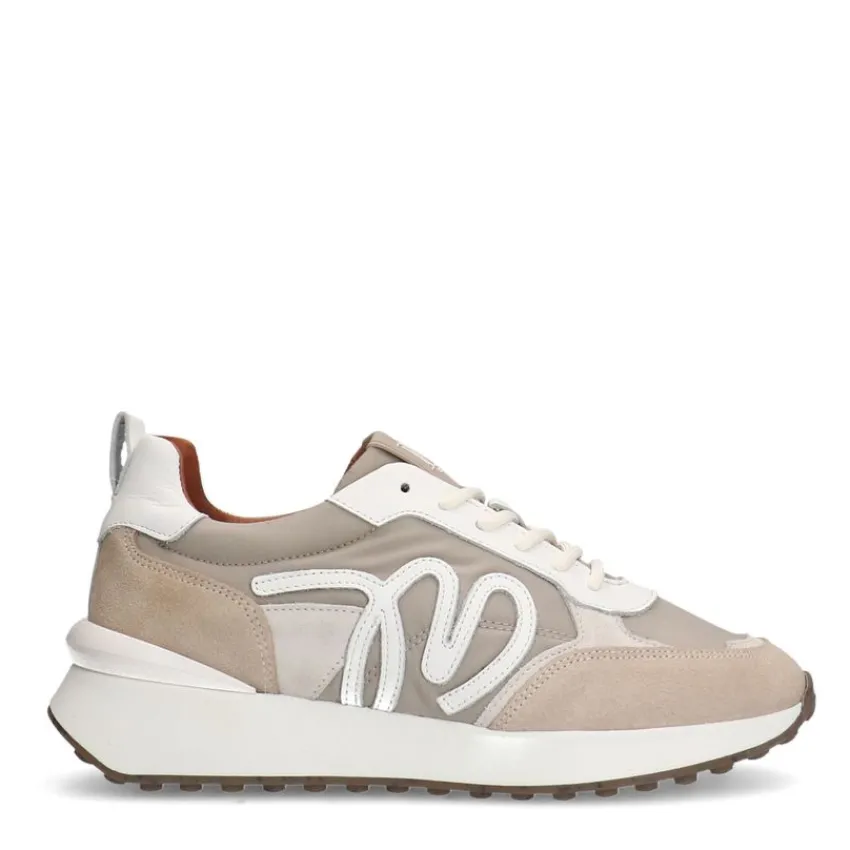 Manfield Beige suède sneakers met details^DAMES Sneakers