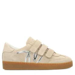 Manfield Beige suède sneakers met klittenband^DAMES Sneakers