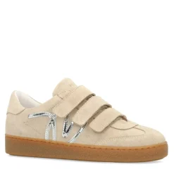 Manfield Beige suède sneakers met klittenband^DAMES Sneakers
