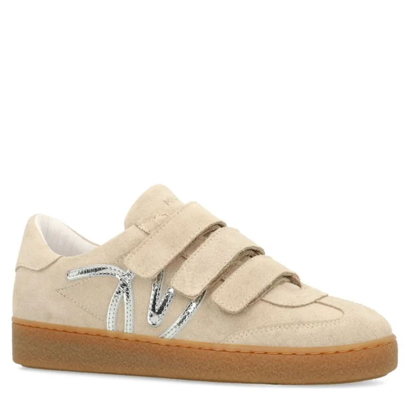 Manfield Beige suède sneakers met klittenband^DAMES Sneakers