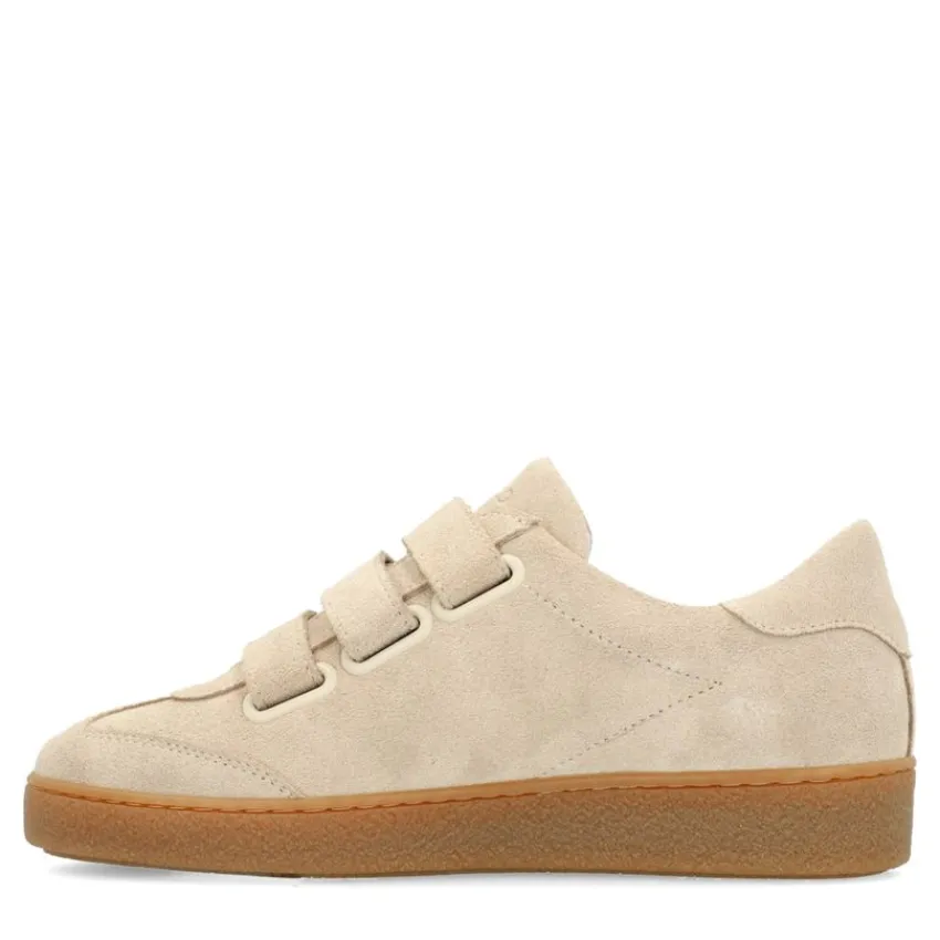 Manfield Beige suède sneakers met klittenband^DAMES Sneakers