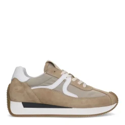 Manfield Beige suède sneakers met leren details^DAMES Sneakers