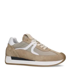 Manfield Beige suède sneakers met leren details^DAMES Sneakers