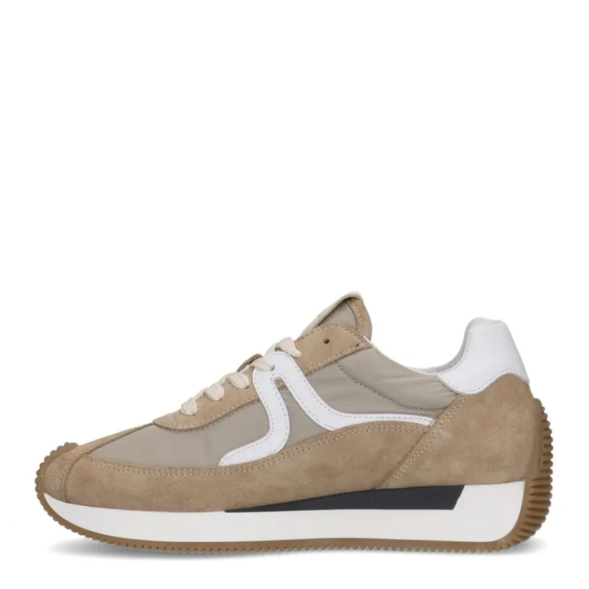 Manfield Beige suède sneakers met leren details^DAMES Sneakers