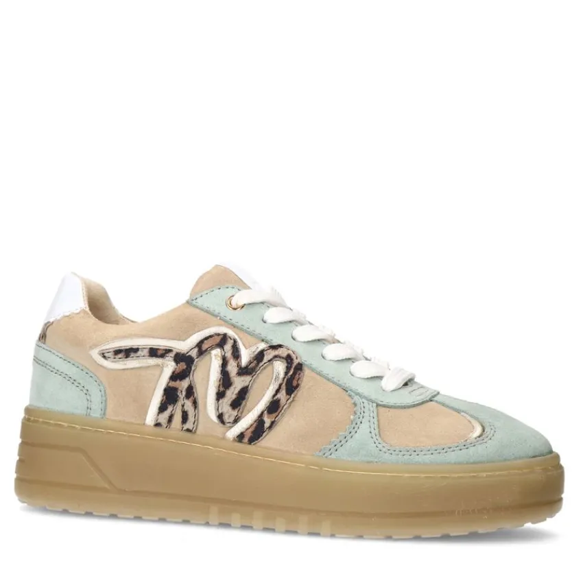 Manfield Beige suède sneakers met mint groene details^DAMES Sneakers