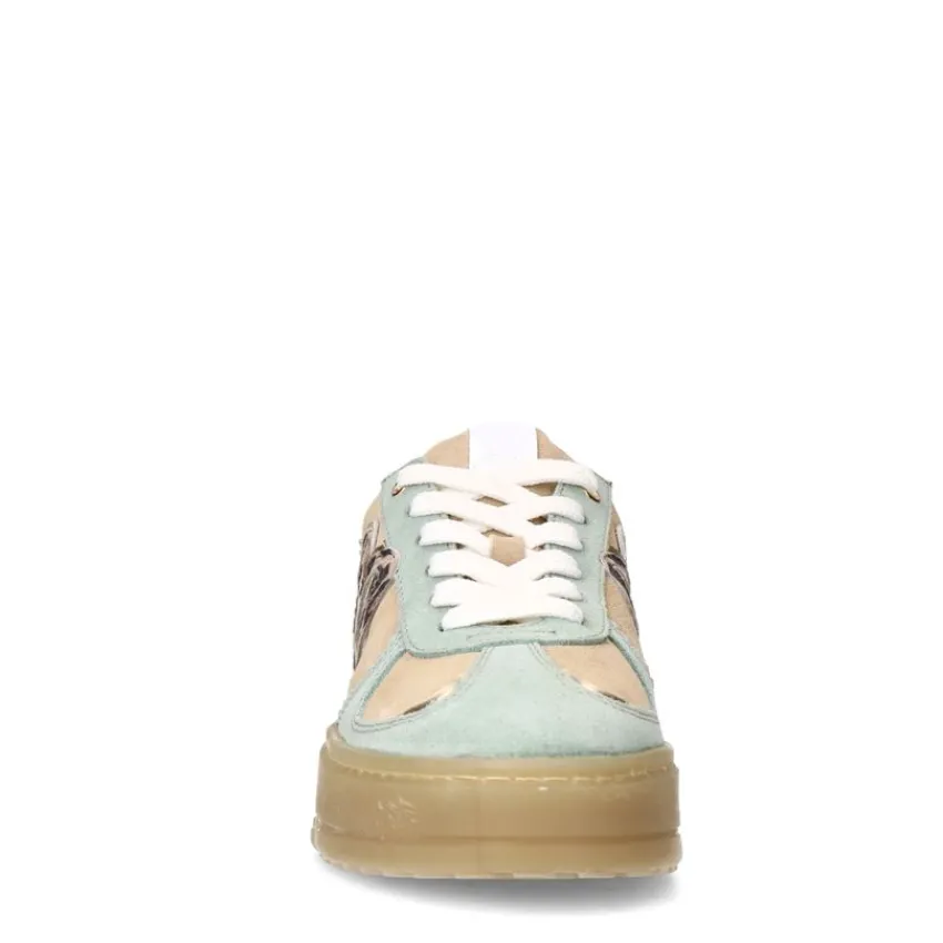 Manfield Beige suède sneakers met mint groene details^DAMES Sneakers