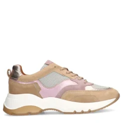 Manfield Beige suède sneakers met mesh en metallic details^DAMES Sneakers