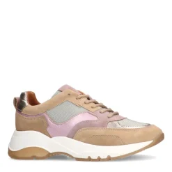 Manfield Beige suède sneakers met mesh en metallic details^DAMES Sneakers