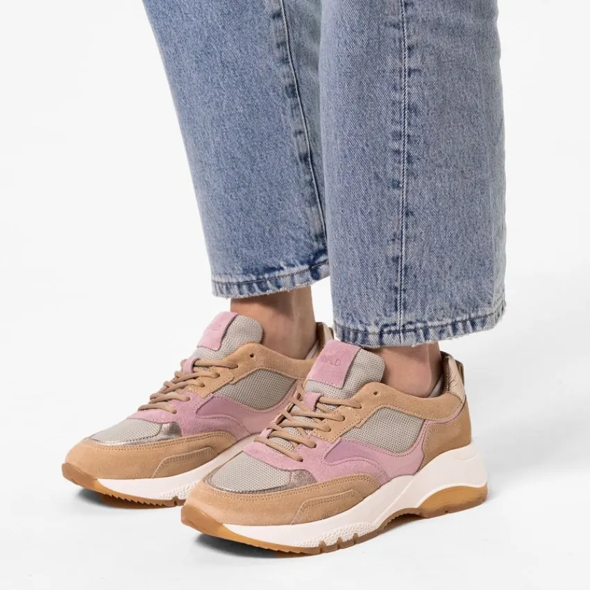 Manfield Beige suède sneakers met mesh en metallic details^DAMES Sneakers