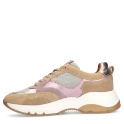 Manfield Beige suède sneakers met mesh en metallic details^DAMES Sneakers