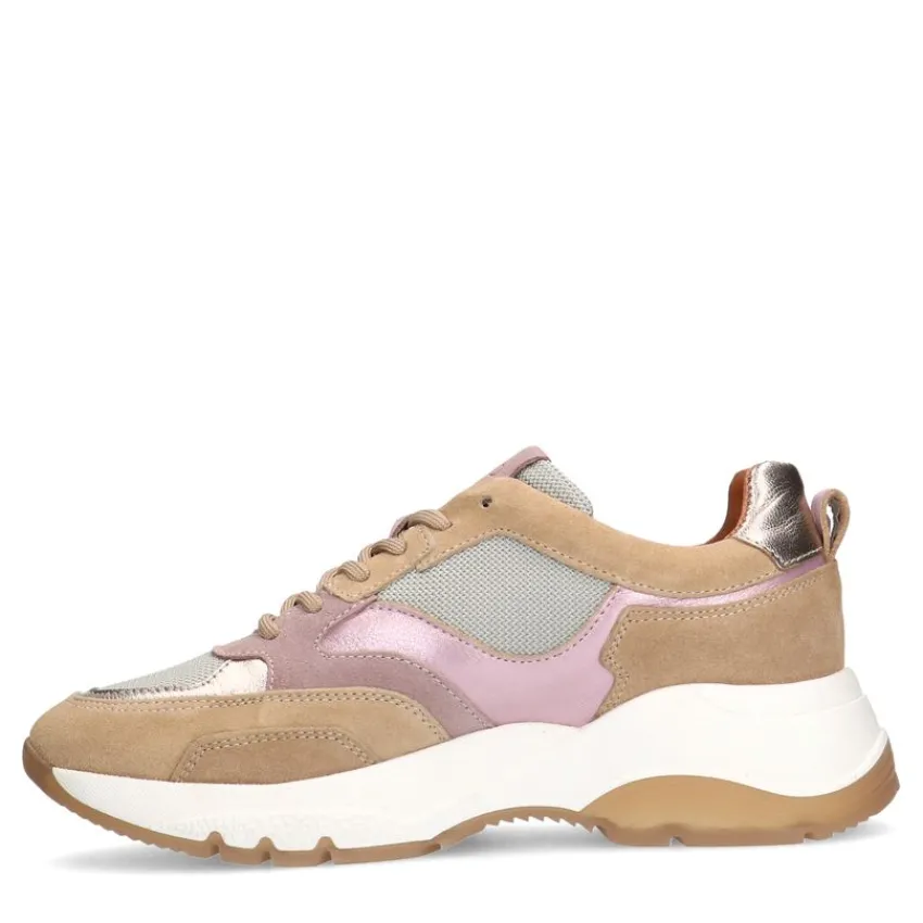 Manfield Beige suède sneakers met mesh en metallic details^DAMES Sneakers