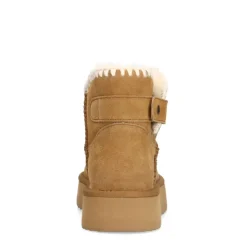 Manfield Beige suède snowboots met wol^DAMES Enkellaarsjes