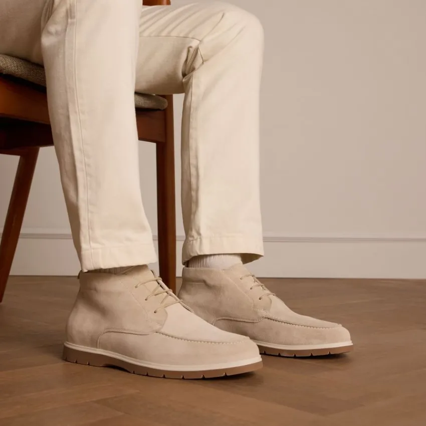 Manfield Beige suède veterboots^Heren Boots