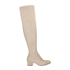 Manfield Beige suèdine overknee laarzen^DAMES Laarzen