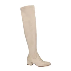 Manfield Beige suèdine overknee laarzen^DAMES Laarzen