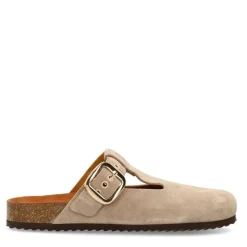 Manfield Beige/grijs suède clogs^DAMES Loafers
