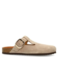 Manfield Beige/grijs suède clogs^DAMES Loafers
