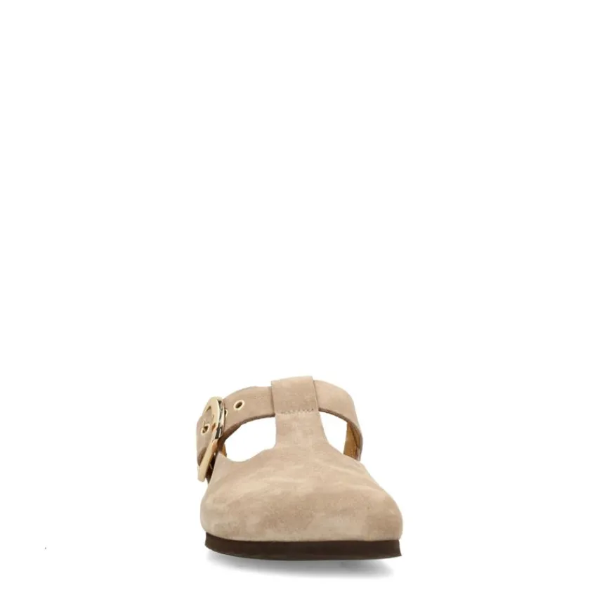 Manfield Beige/grijs suède clogs^DAMES Loafers