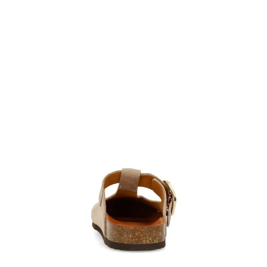 Manfield Beige/grijs suède clogs^DAMES Loafers