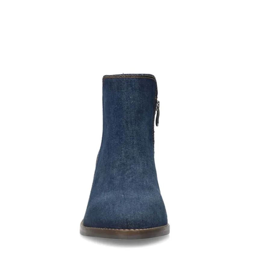 Manfield Blauwe denim enkellaarsjes met hak^DAMES Enkellaarsjes