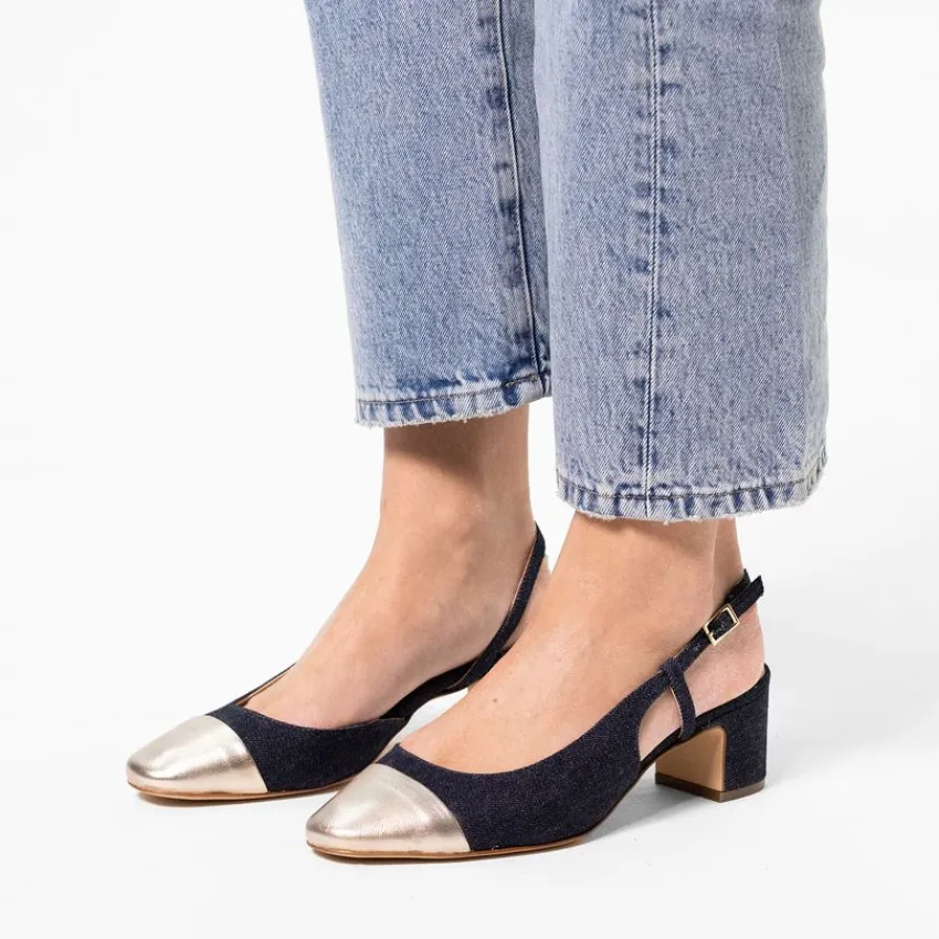 Manfield Blauwe denim slingback pumps^DAMES Pumps|Slingbacks